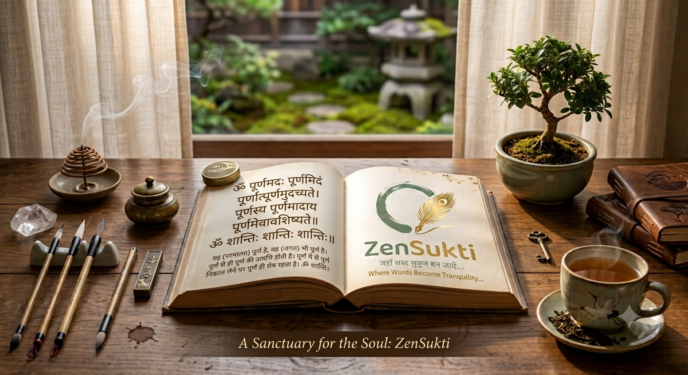 A Sanctuary for the Soul: ZenSukti Tranquil Study Desk with Shlokas and Garden View